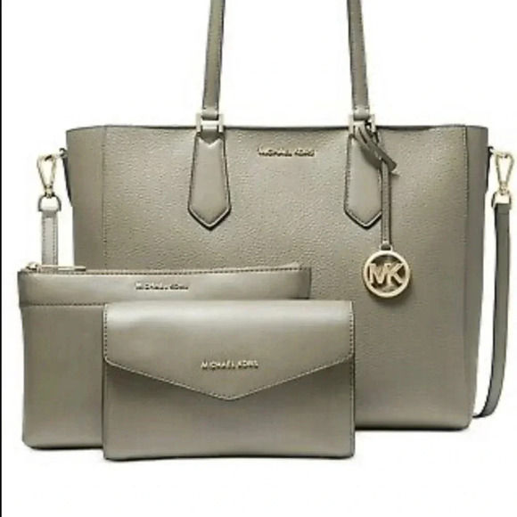 Michael Kors Gray Pebbled Leather Kimberly Tote Bag NWT - Picture 1 of 9